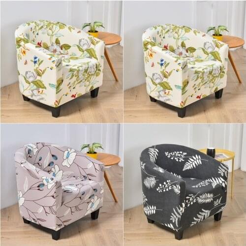 Coffee Bar Tub Sofa Cover Spandex Club Armchair Covers Floral Single Seat Arc Couch Slipcovers Living Room Furniture Protector