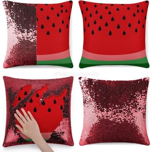 Watermelon Sequin Pillowcase Throw Pillow Case 40cmX40cm Watermelon Fruit Fruits Food Awesome Harmony Fantasy Decorative