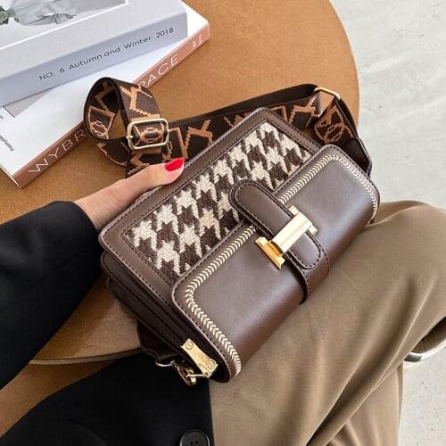 Design Retro Woolen Square Bag Elegant Shoulder Messenger Bag Houndstooth Luxury Handbags Women Crossbody Bags Hot Unique Bag