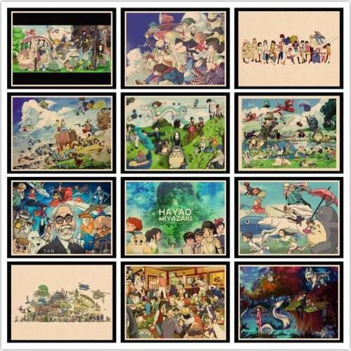 Perfect JL Hayao Miyazaki Japanese anime Poster Wall Stickers Vintage Poster Prints High Quality For Bar And Home Decor HBB32