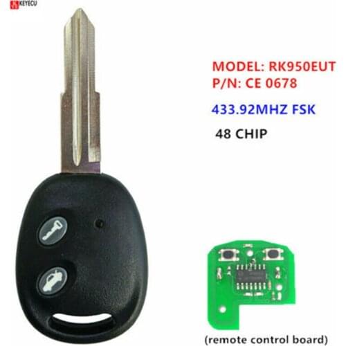 KEYECU 2 buttons remote car key 433.92MHz for Chevrolet Aveo 2009 2010 2011 2012 2013 2014-2016 with 48 CHIP RK950EUT CE 0678