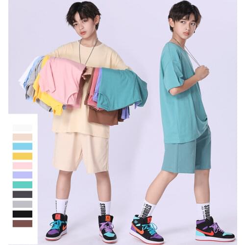 Teen Boys Summer Set 2021 Short Sleeve T Shirt Shorts Boys Sport Suit for Kids Clothing Solid Color Fashion Girls Outfits 8 10Y