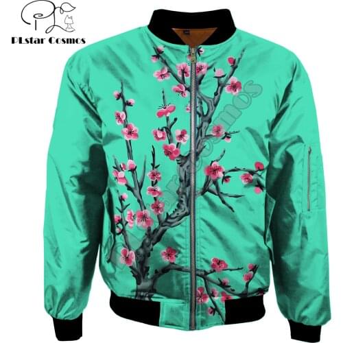 2019 Fashion Mens Anime Cherry Blossom bomber jackets Arizona Ice Tea Printed 3d Zip Long Sleeve Pullover Unisex Zipper jacket