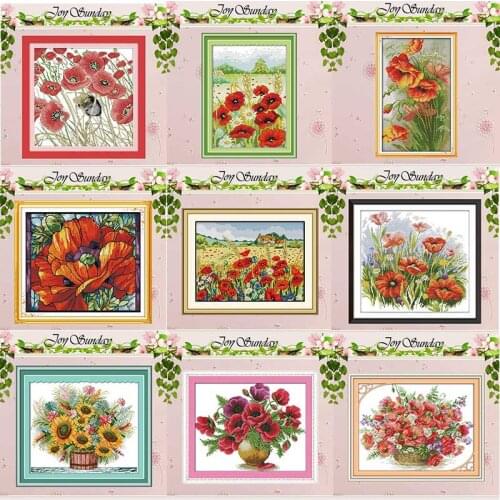 Poppy Sunflower vase basket counted 11CT 14CT Cross Stitch Sets DIY flower Cross-stitch Kits Embroidery Needlework Home Decor