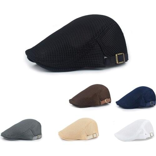 Mens Hat Summer Mesh Adjustable Beret Breathable Peaked Cap Outdoor Sunscreen Casual Forward Hat