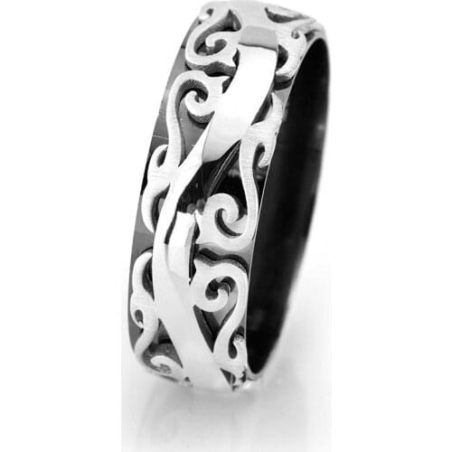 Tesbihane Creeper Pattern Embroidered 925 Sterling Silver Men 'S Wedding Ring