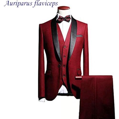 Red Shawl Lapel Men Suits 3 Pieces Wedding Clothes for Men Groom Tuxedos Dinner Suit Tailor Suit Blazer Classic Suit