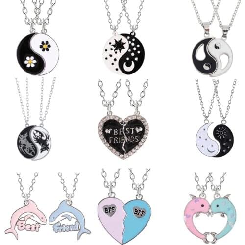 Daisy Necklace Metal 2 Piece Set Couple Pendant Necklace Collar Best Friend Bff Friendship Jewelry