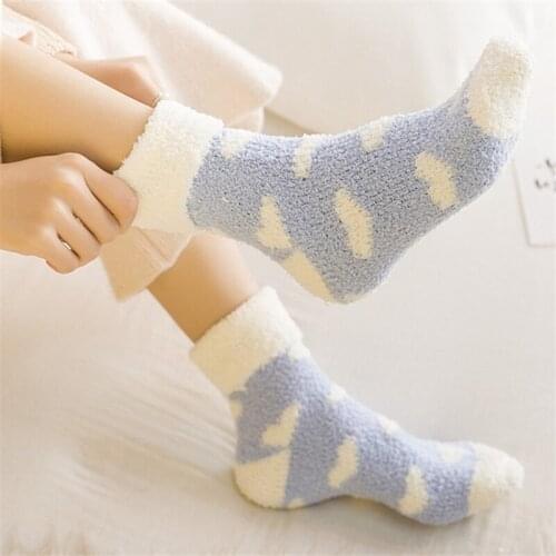 Sleeping Floor Socks Women Thick Warm Candy Color Heart Cute Sock Autumn Winter Fashion Casual Plush Sock For Ladies
