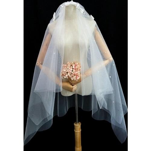 New Arrive 1m Cut Edge Comb White Long Bridal Veils One Layer Lace Beaded Pearls Wedding Veils для волос аксессуары 2021