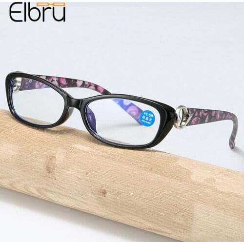 Elbru 2021 New Small Frame Anti Blue Rays Reading Glasses Resin Clear Lens Presbyopic Eyeglasses Women Men Printed Leg Eyewear