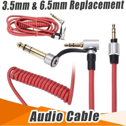 Wholesale Black & Red 6.5mm & 3.5mm Spring Replacement Audio Cable Headphone for Monster Beat Pro Detox Solo AUX Cable 20pcs/Lot