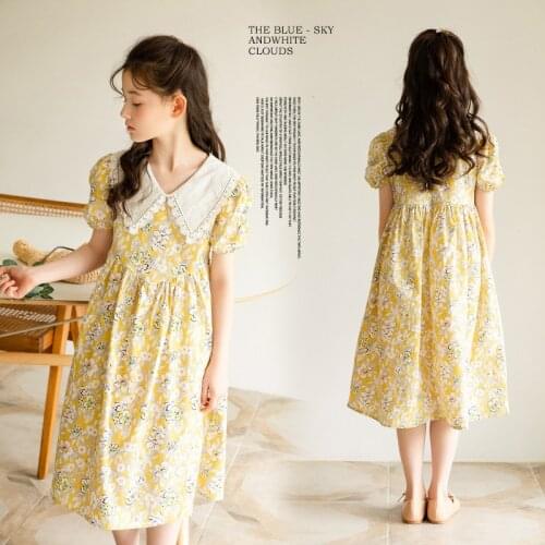 Floral Dress for Girls Short Sleeve Childrens Clothing Summer Light Dresses 2021 Teenages Kids Dresses 8 10 12 13 Years Outfits