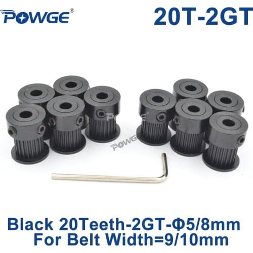 POWGE Black Anodizing 20 teeth 2M 2GT Synchronous Timing Pulley Bore 5/8mm for Width 9/10mm 2MGT GT2 Open Belt 20T 20Teeth VORON
