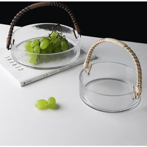 Nordic simple rattan fruit tray living room tea a few heart tray snacks dried fruit tray handle glass fruit basket