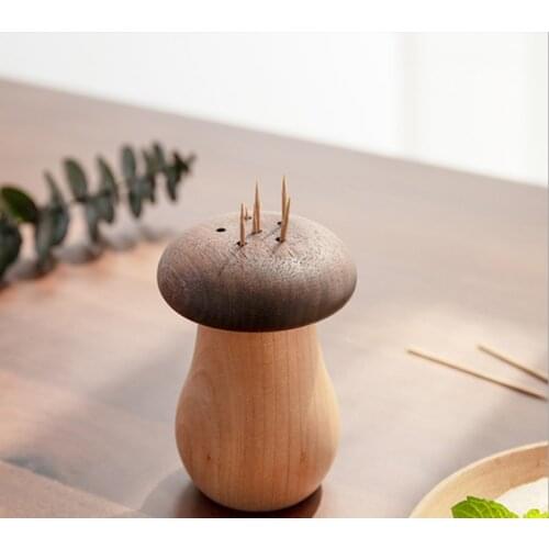 Dust-proof Toothpick Storage Container Box Mushroom Shape Toothpick Holder Tableware wood Automatic Toothpick Dispense