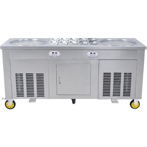 R410A 3 Compressors 45CM 2 Round Pot Fried Ice Cream Machine With 10 Buckets Fry Ice Cream Roll Machine free shipping by sea