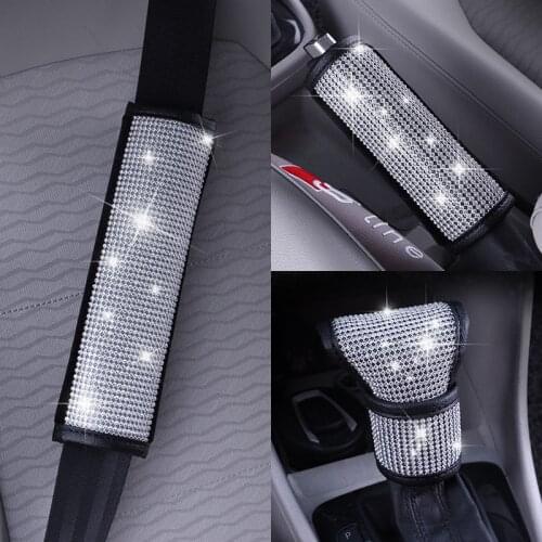 Luxury Rhinestones Car Accessories Crystal Diamond Gearbox Handle Cover Hand Brake Cover Car Seat Safety Belt Shoulder Cover