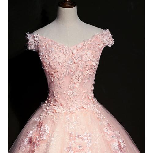 3d flower cutting pink lace embroidery beading ball gown long dress Medieval dress Renaissance gown royal dress Victoria dress