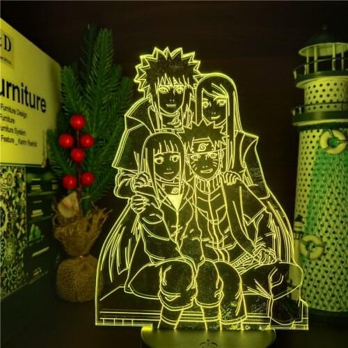 Naruto Minato Kushina Hinata Family 3D Illusion LED Nightlights Anime Lamp Visual Lighting Lampara For Christmas Gift