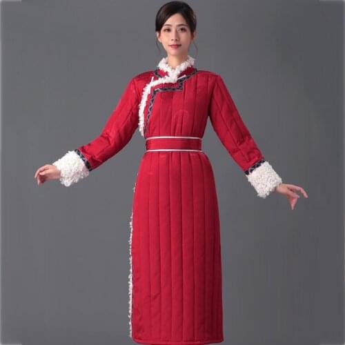 Mongolian Traditional Womens Silk Qipao long elegant oriental Dress Winter Cheongsam gown Asia ethnic costume
