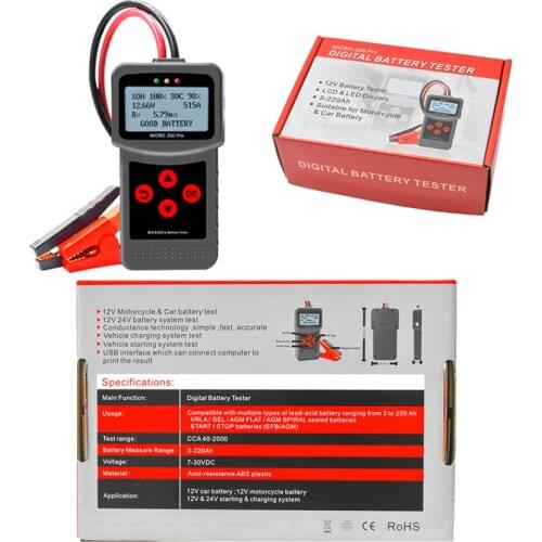 A 12V 24V MICRO-200 PRO Car Battery Tester MICRO-200 Multi-Language Digital AGM EFB Gel Automotive Load Battery System Analyzer