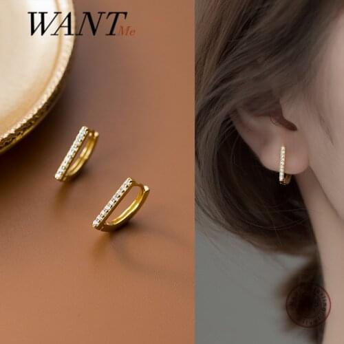 WANTME S925 Silver Luxury Korean CZ Charming Geometric Ear Buckle for Women Girls Engagement Sterling Silver Earrings Jewelry