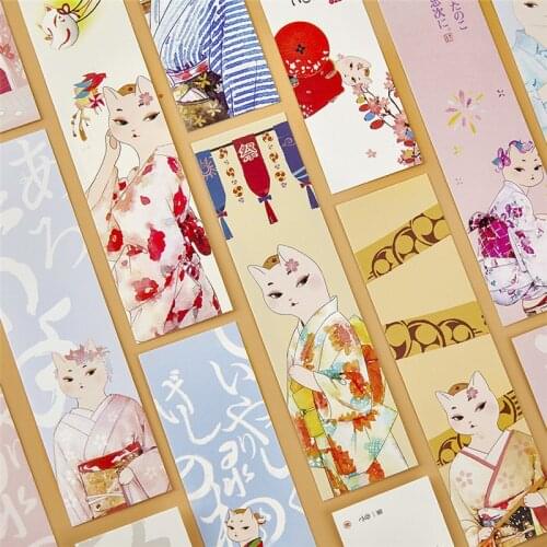 30 Pcs/Set Kawaii Japanese Style Bookmark DIY Cartoon Cat Bookmarks Book Holder Message Card