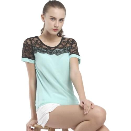 Women Blouses Summer Sexy Tops Slim Fit Casual Lace Chiffon Blouse Elegant Work Wear Plus Size Pink Shirt Vintage Blouse Womens