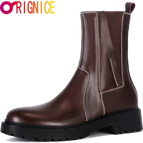 Orignice Comfortable Sewing Women Chelsea Ankle Boots Online Celebrity Autumn Winter High Quality Leather Round Toe Casual Shoes