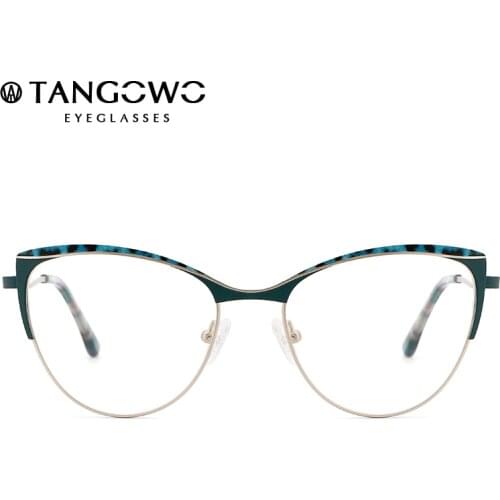 TANGOWO High Quality Metal Cateye Glasses Frame Women Fashion Vintage Prescription Brand Design For Women Eyewear Glasses 202112