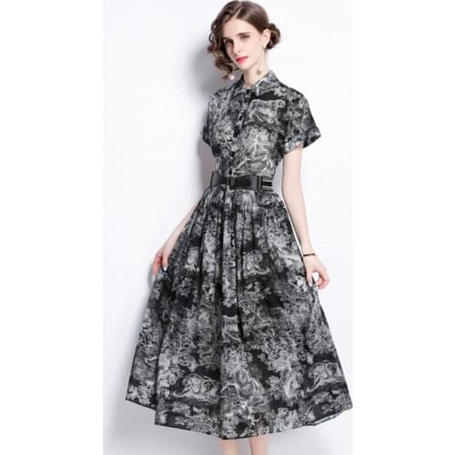 New Summer Brand Ladies Fashion Tiger Animal Printed Raglan Sleeve Single-Breasted A Line Big Swing Holiday Midi Dress With Belt