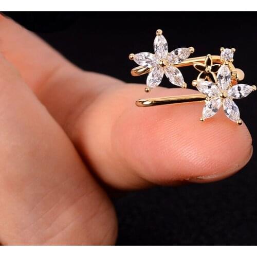 1PC Simple Single Ear Clip Sweet Cute Leaves Flower Ear Cuff Inlaid Zircon No Pierced Ear Bone Clip Women Fashion Party Jewelry