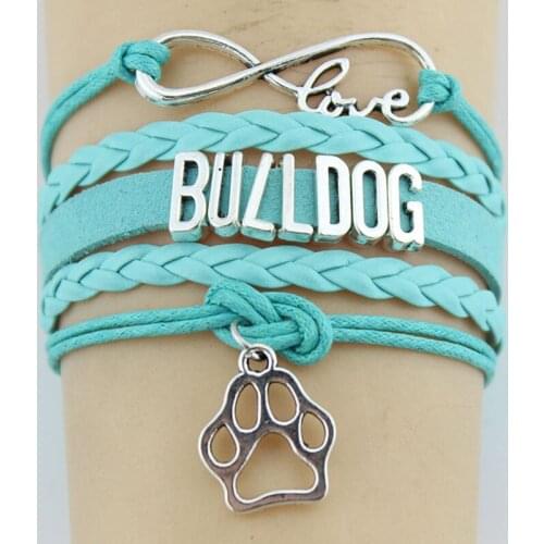 10PC/lot Infinity Love Bulldog Paw Charm Wrap Bracelets Dog Paw Print Charms Animal Bracelet Gift Women & Men Bracelets Jewelry