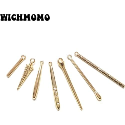 New Fashion 10 Pieces 7 Styles Gold Zinc Alloy Aciculiform Slender Long Charms Pendants for DIY Jewelry Accessories PJ483