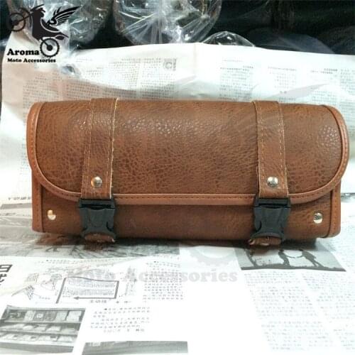 2 colors available black brown leather retro universal moto tool pouch for honda harley motorbike luggage motorcycle tail bag