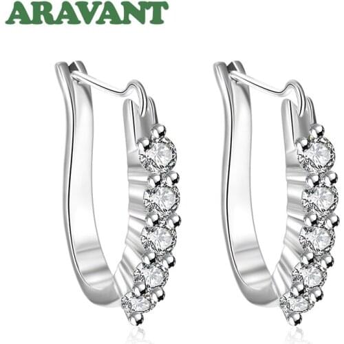 2020 New Silver Color U Shape Pave AAA+ Cubic Zirconia Hoop Earrings For Women Fashion Wedding Ear Ring Jewelry