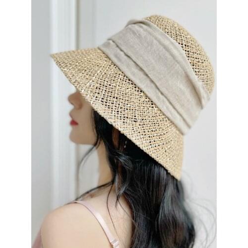 202105-panshi-japan style summer handmade Salt grass patchwork paper grass lady sun cap women leisure holiday beach hat