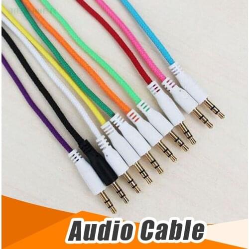 300pcs/lot 3.5mm 3ft Cotton Braided Woven Male to Male MM Audio AUX Cable Stereo Auxiliary Cord For Iphone Car for Mobile Phone