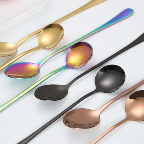 5Pcs/Set Coffee Spoon New Vacuum Plating Colorful Stainless Steel Long Handle Cafe Tea Spoons Kitchen Hot Drinking Flatware