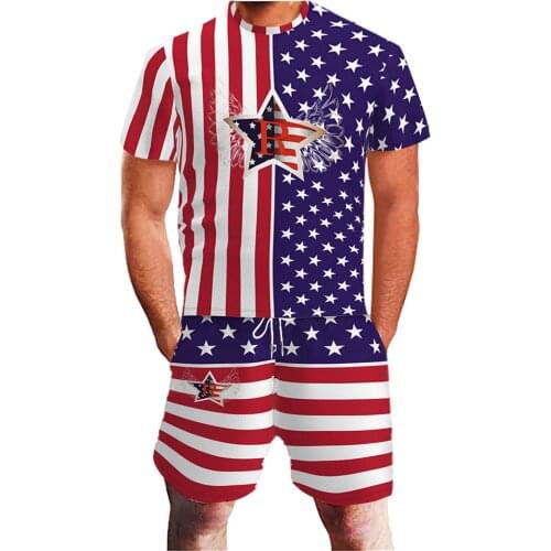 53# Independence Day Mens Sets Summer Jogging Tracksuit Men Casual Loose 3d Digital Printing Sports Suit Camiseta Hombre