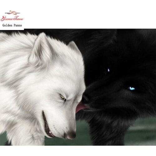 5D DIY Diamond Mosaic Home decor Black Wolf Diamond Embroidery painting White wolf Cross stitch picture Craft