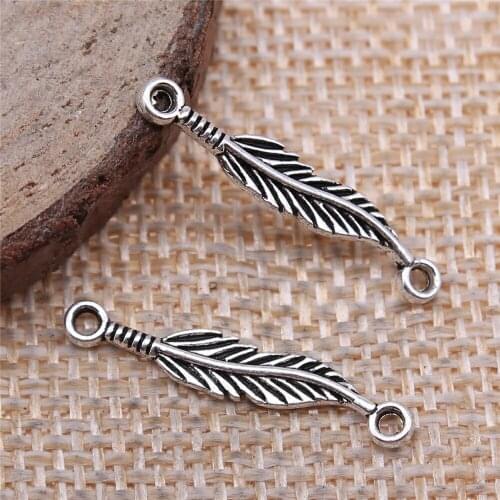 Free shipping 130pcs 4x25mm antique silver Leaf connector charms diy retro jewelry fit Earring keychain hair card pendant