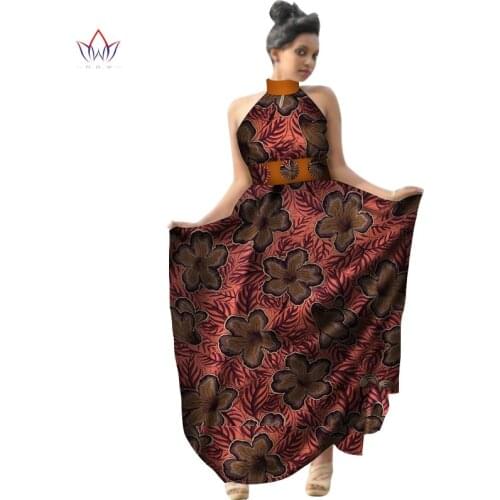 Bintarealwax Summe Africa Print Wax Women Dress Halter Long Dress Plus Size African Clothes Bazin Riche Dress for Lady WY2953