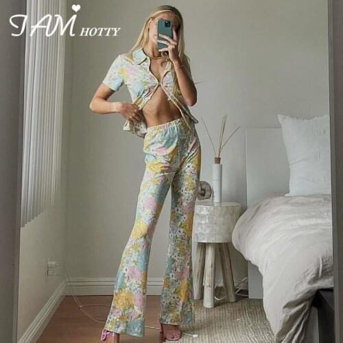 Boho Floral Print Stretchy Flare Pants Women Casual High Waist Joggers Sweatpants Vintage Aesthetic Trousers Streetwear Iamhotty