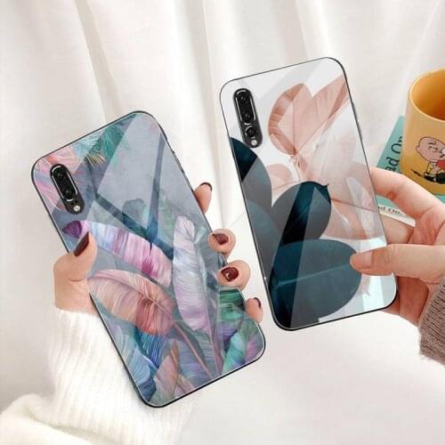 Colorful Leaves Flower Art Phone Case Tempered Glass For Huawei P30 P20 P10 lite honor 7A 8X 9 10 mate 20 Pro