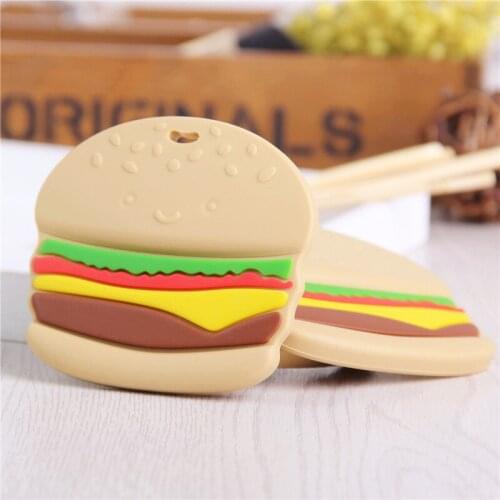 Chenkai 10PCS Silicone Hamburger Baby Pacifier Teether Chewable Pendant Nursing Necklace Baby Dummy Sensory Toy Accessories
