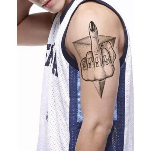 Black White Middle Finger Temporary Tattoo Stickers Personality Deign Fake Tatto Waterproof Tatoos Arm Large Size for Women Men