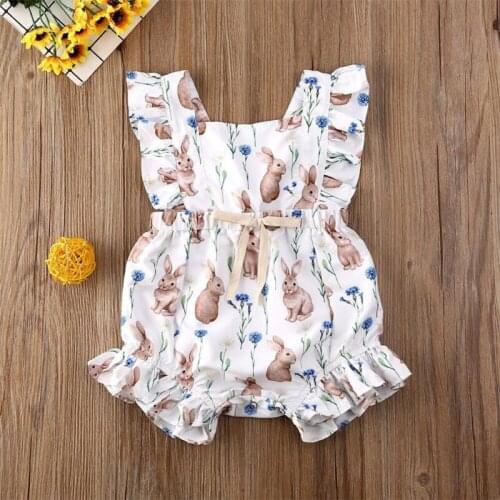 Newborn Baby Girl Bunny Romper Jumpsuit Playsuit Sunsuit Outfit Clothes Sleeveless Cute Baby Girl Clothes