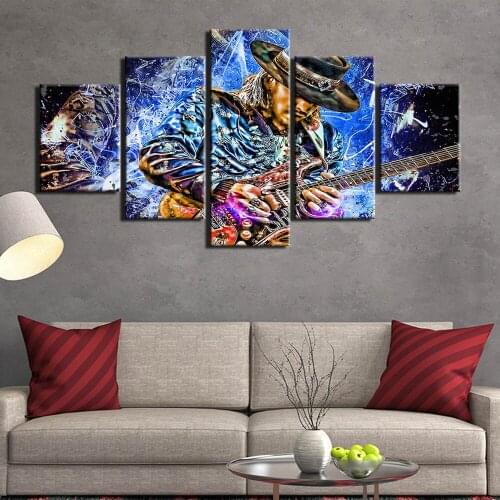 Home decor 5 pieces music abstract Guitar master Stevie Ray Vaughan canvas wall art picture for living room posters and prints